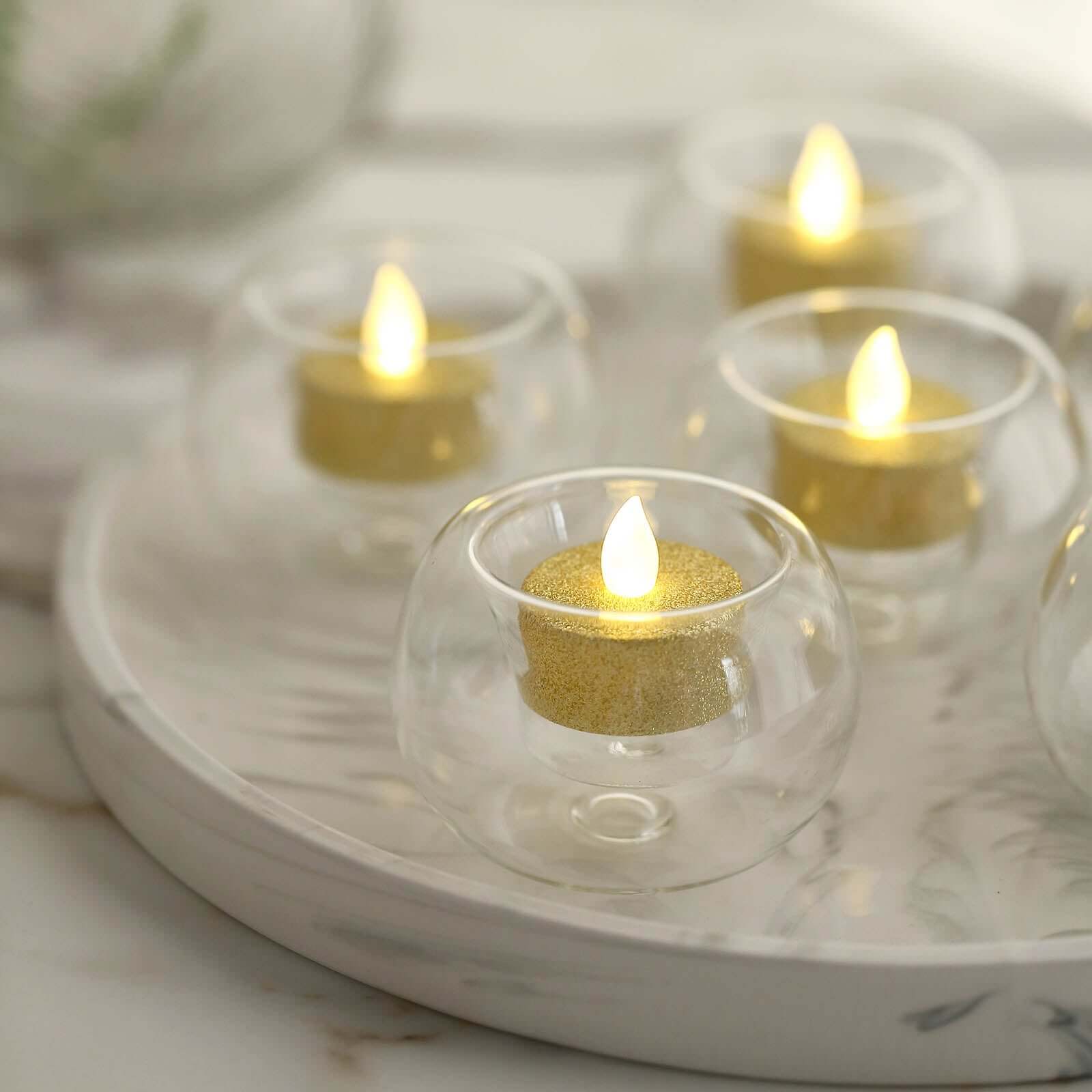 6 Pack Crystal Clear Glass Globe Tealight Votive Candle Holders 3