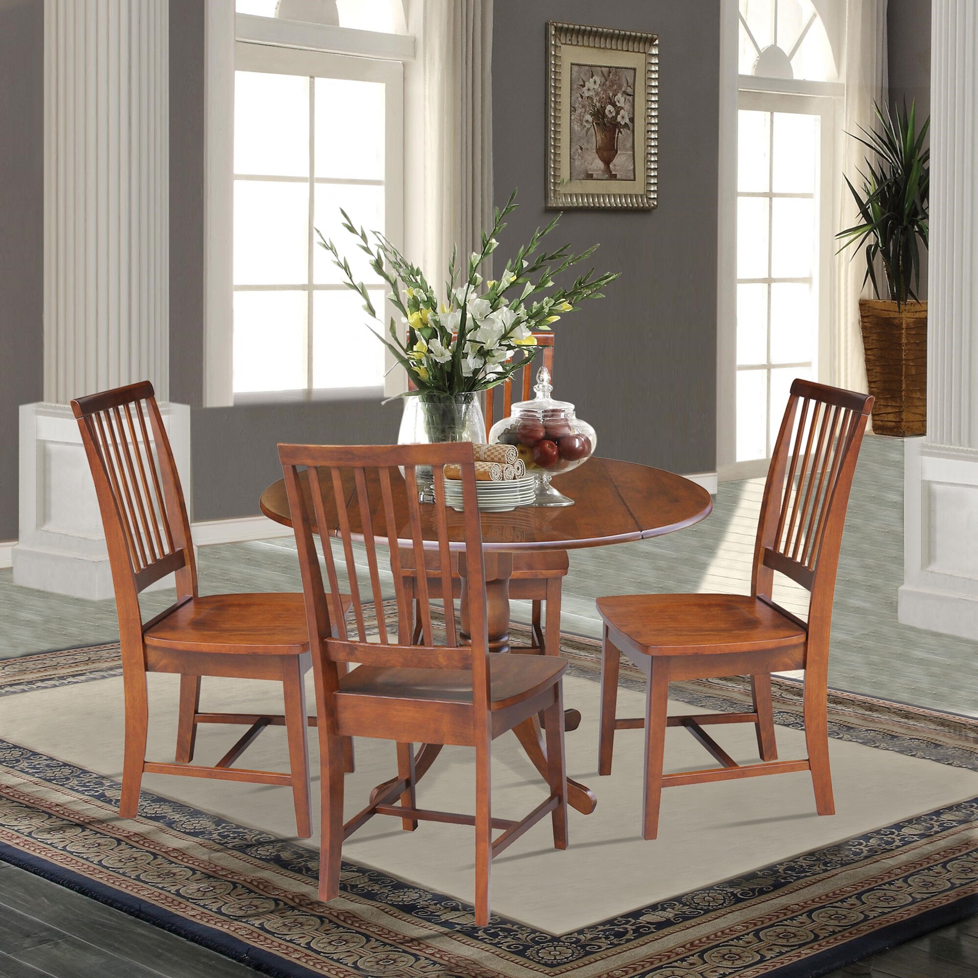 42 in. Drop Leaf Table with 4 Slat Back Dining Chairs - 5 Piece Set