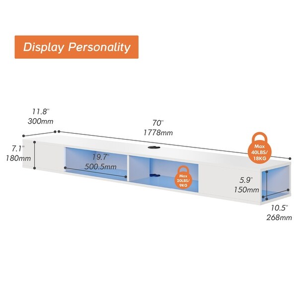 Floating 70 inch TV Stand with LED Lights with Storage