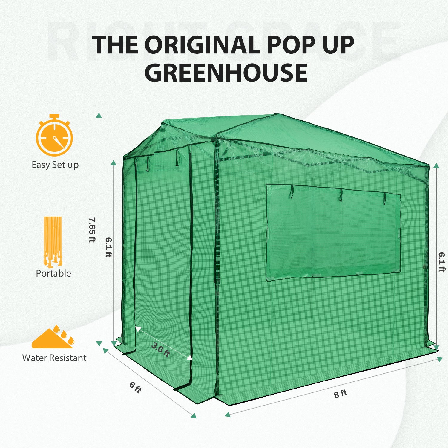 EAGLE PEAK 8'x6' Portable Walk-in Greenhouse Instant Pop-up Fast Setup Indoor Outdoor Plant Gardening Greenhouse Canopy, Front and Rear Roll-Up Zipper Entry Doors and 2 Large Roll-Up Side Windows