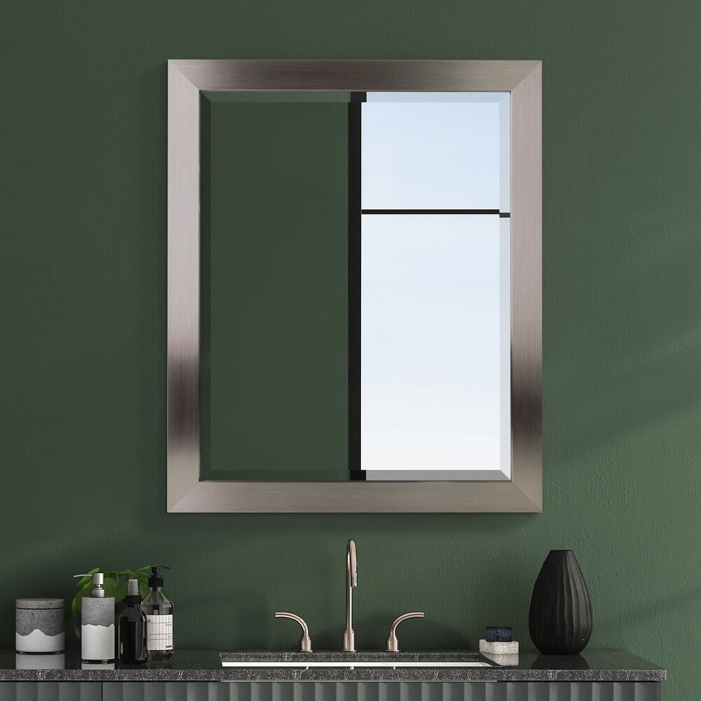 Head West Brushed Nickel Polystyrene Rectangular Framed Beveled Wall Mirror