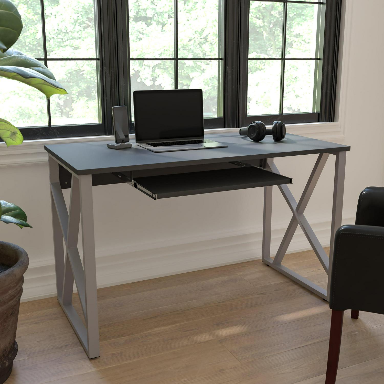 Flash Furniture Black Computer Desk with PullOut Keyboard Tray and CrossBrace Frame  Crowdfused