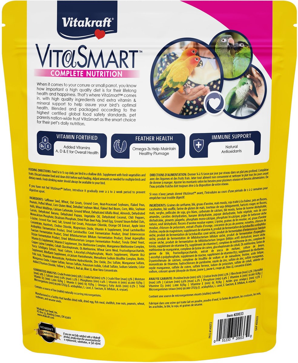 Vitakraft Vita Smart Vitamin-Fortified Gourmet Conure Bird Food， 4-lb bag