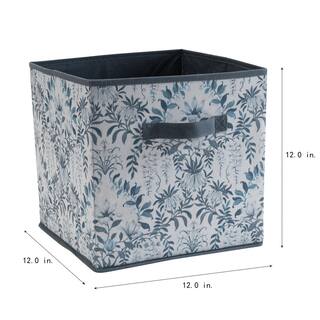 Laura Ashley Blue Collapsible 12 in. Cube Storage Bin in Parterre LA-95830