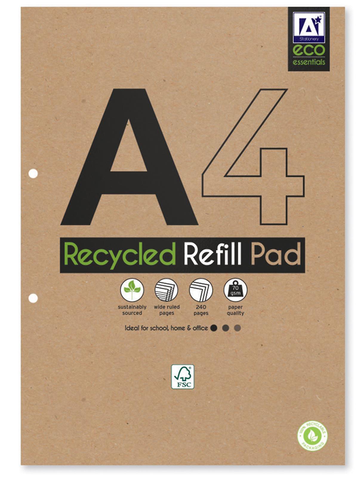 Eco Essentials A4 Recycled Refill Pad Ruled White Paper 240 Pages