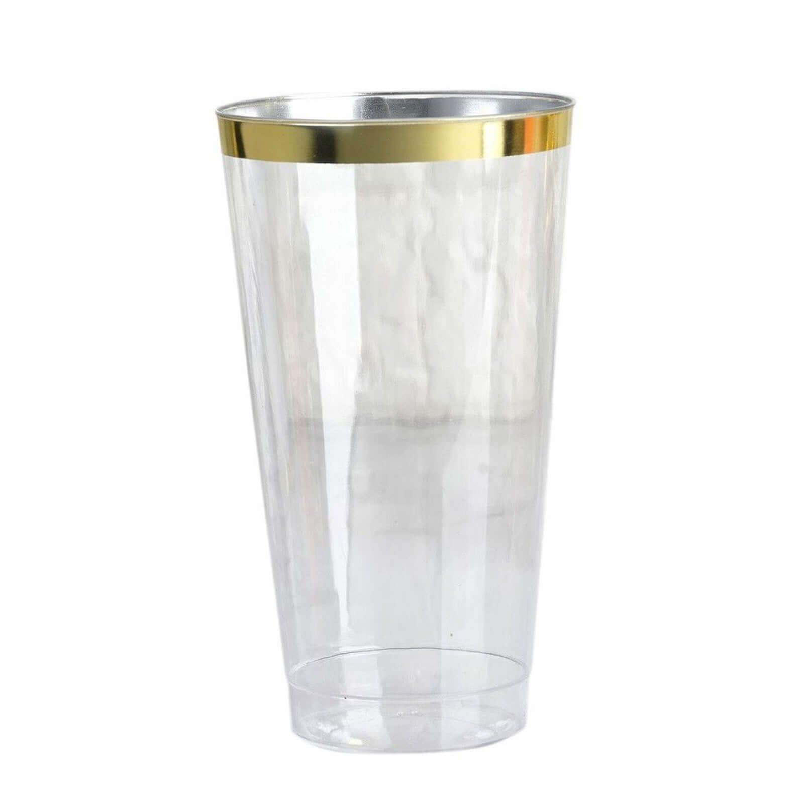 12 Pack Tall Gold Rim Clear Plastic Cups, Disposable Party Glasses 17oz