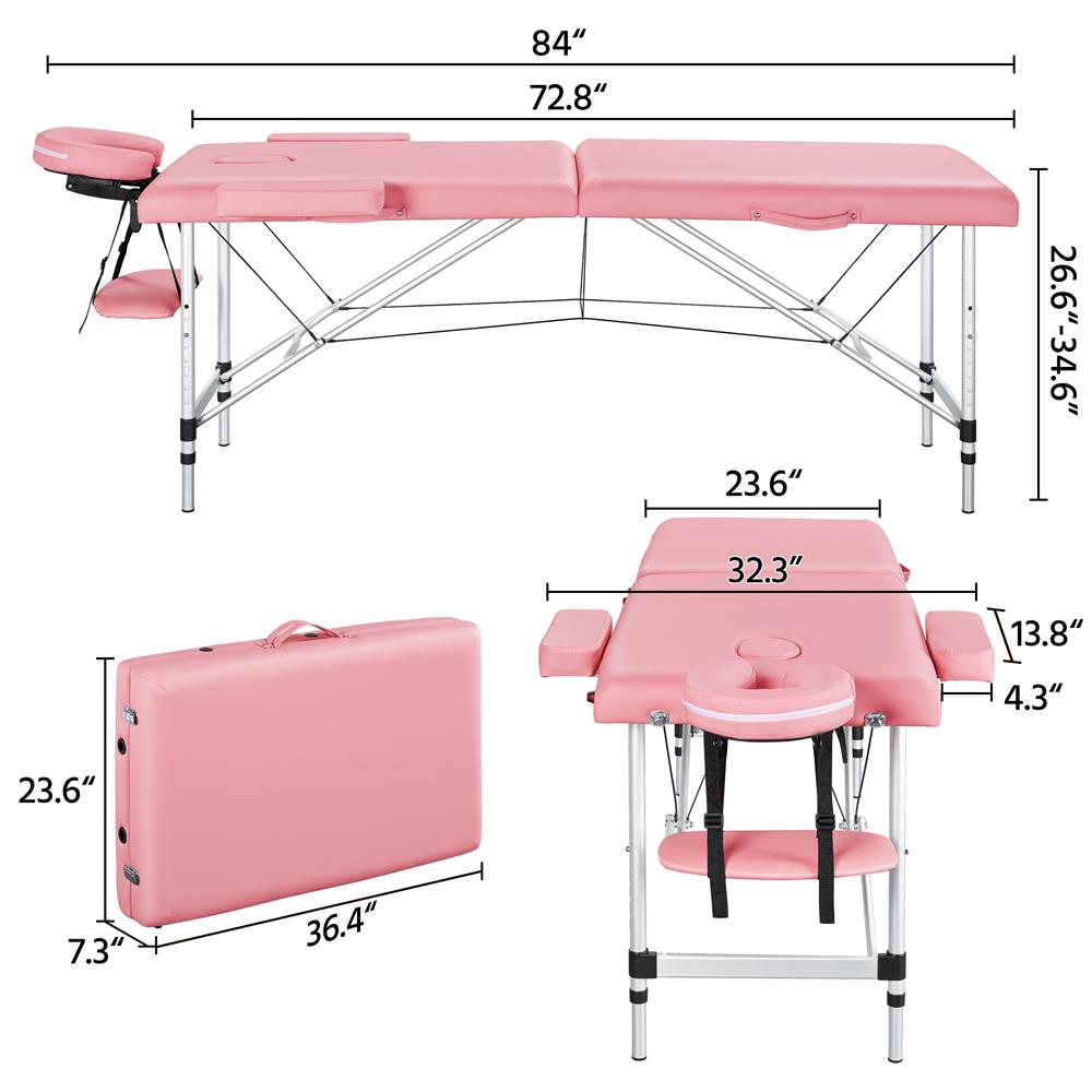 SmileMart 2-Fold Portable Massage Table with Headrest/Armrest/Hand Pallet， Pink