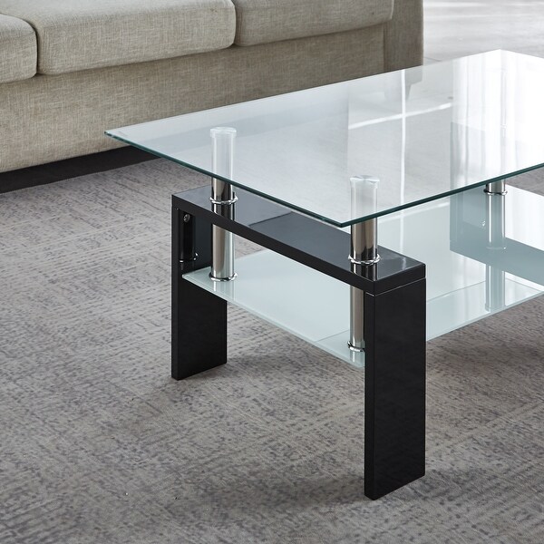 Coffee Table with Glass Top and Stainless Steel Legs