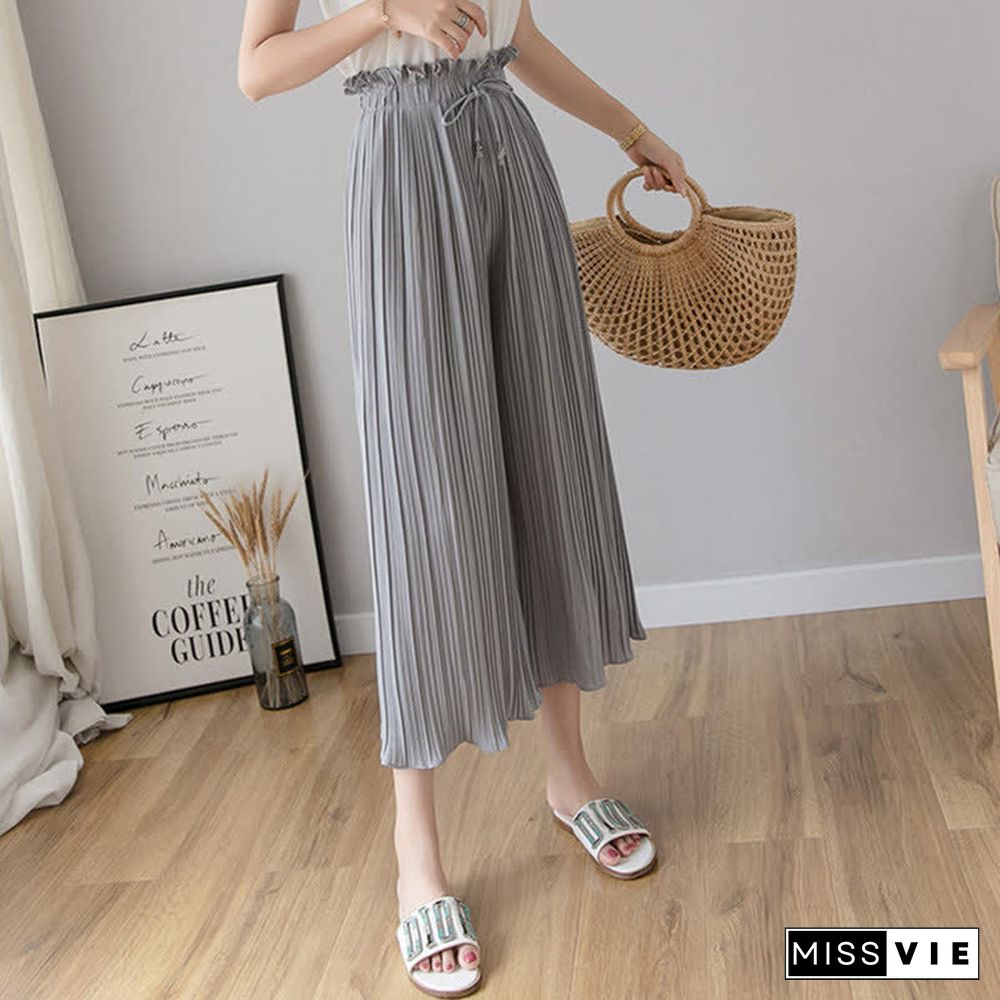 High Waist Chiffon Wide Leg Pleated Casual Pants