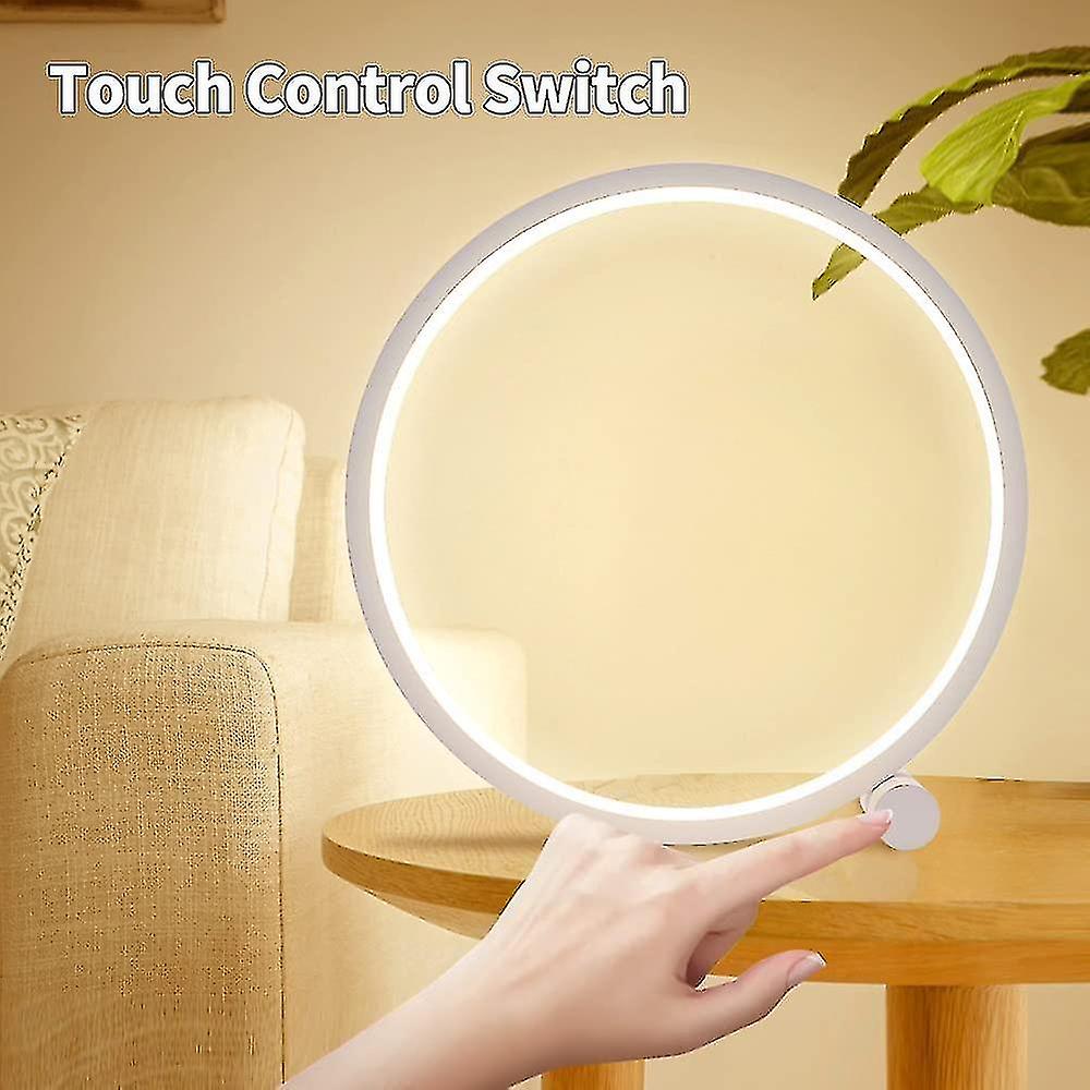 Led Bedside Lamp Touch Ring Table Lamp Dimmable，3 Colors Dimmable 10 Brightness，metalwhite