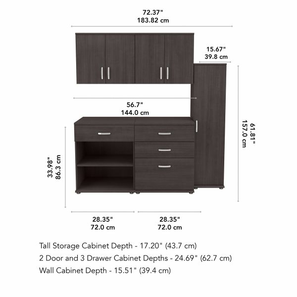 Bush Business Furniture Universal 72W 5 Piece Modular Storage Set with Floor and Wall Cabinets in Storm Gray