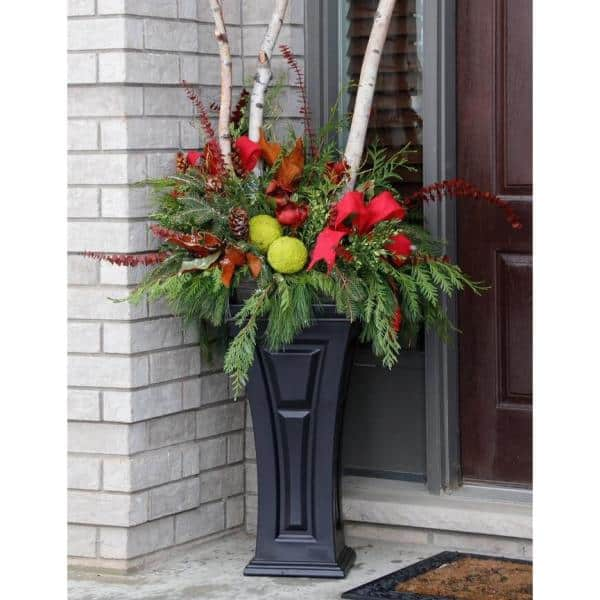 FCMP Outdoor Tall 16 in. x 28 in. Black Plastic Heritage Planter (2-Pack) HP3000-BLK-2