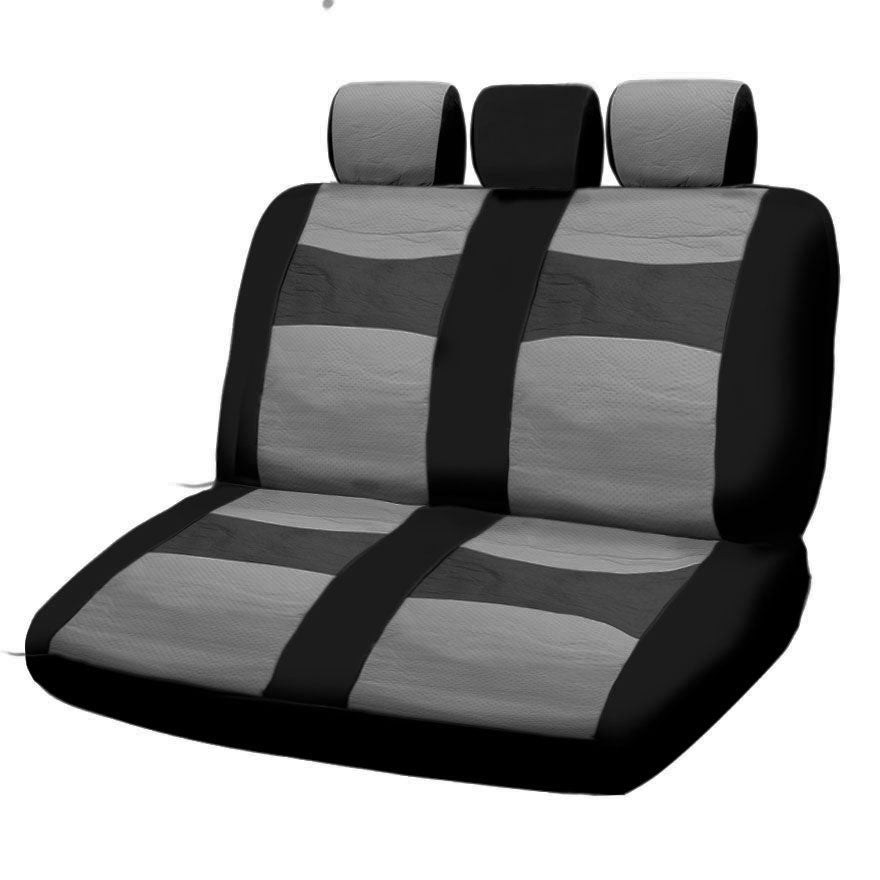 Semi Custom Synthetic Leather Car Seat Covers With Vinyl Floor Mats and Steering Wheel Cover Split Back Seat Full Set Black and Grey No Shipping Cost