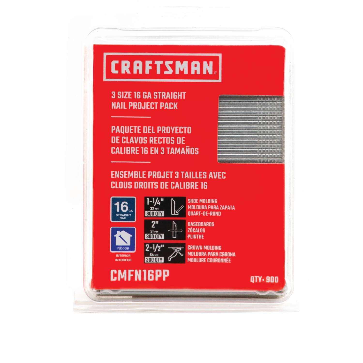 Craftsman Assorted Sizes 16 Ga. Straight Strip Framing Nails 900 pk