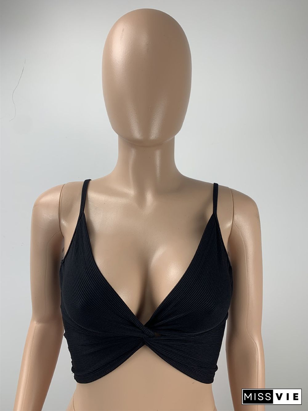 Deep V-Neck Ruched Knot Front Camisole Crop Top