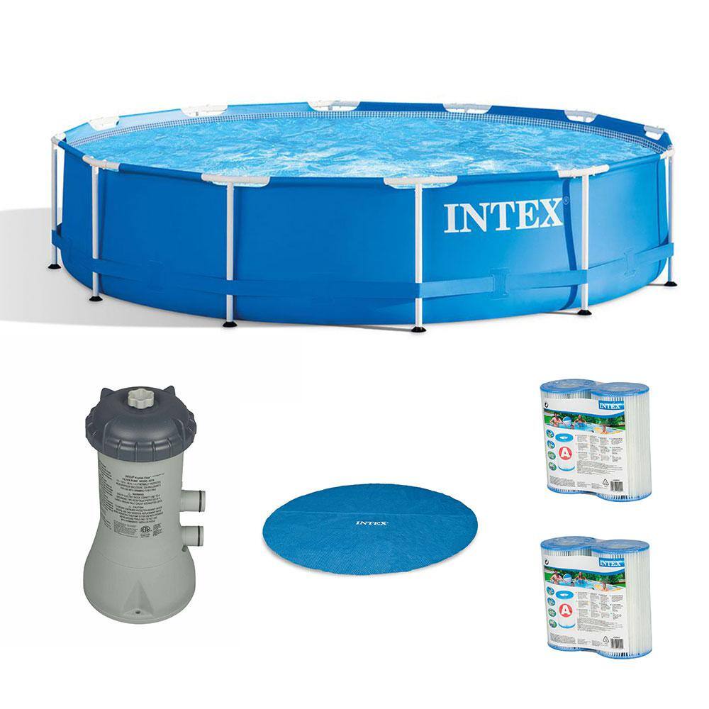 Intex 12 ft. x 30 in. Outdoor Pool with Cartridge Filter Pump Filter Cartridge and Cover 28210EH + 2 x 29002E + 28637EG + 28012E