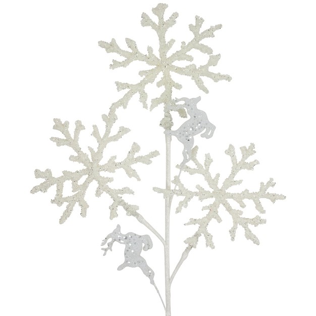 Glittered White Snowflake And Reindeer Christmas Spray