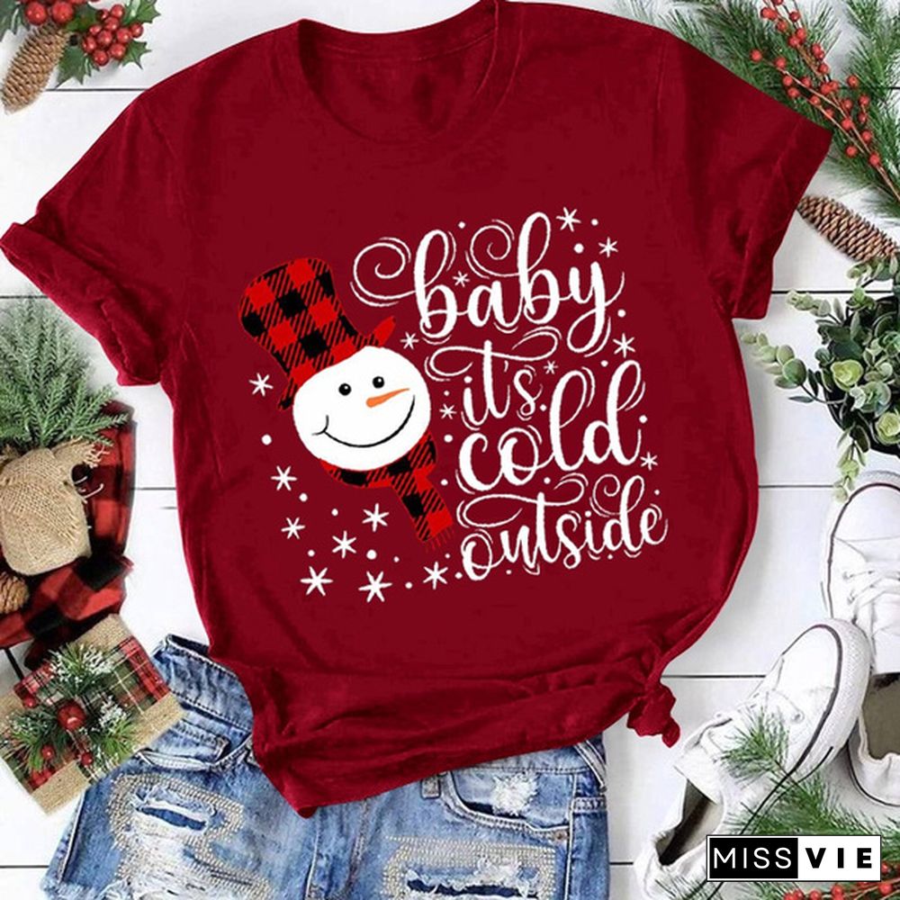 New Xmas Women Fashion Short Sleeve Merry Christmas Print Top Family Cute Casual Festival T Shirt Plus Size