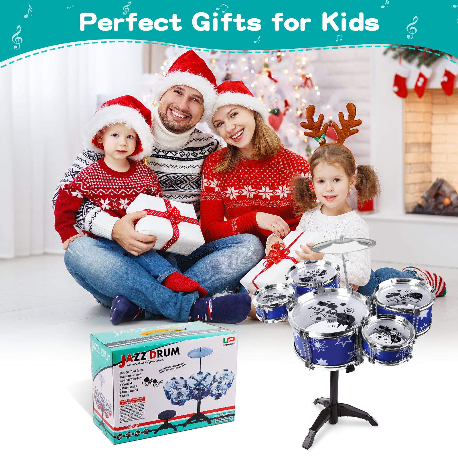 Shayson Drum Set for Kids Toddler Drum Set with Stool Kids Jazz Drum Kit Toys for 3-6 Year Old Boys