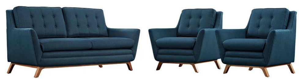 Gillian Azure 3 Piece Upholstered Fabric Living Room Set   Midcentury   Living Room Furniture Sets   by V.S.D Furniture  Houzz