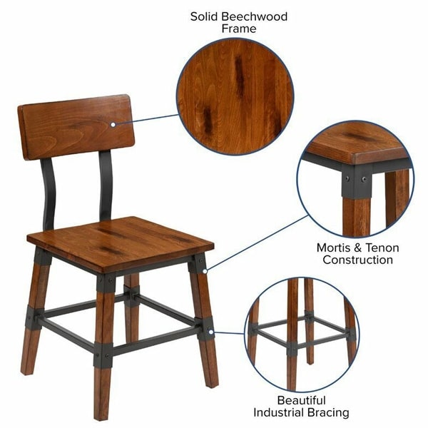 Set of 2 Industrial Rustic Wooden Dining Side Chair Walnut - 15x32