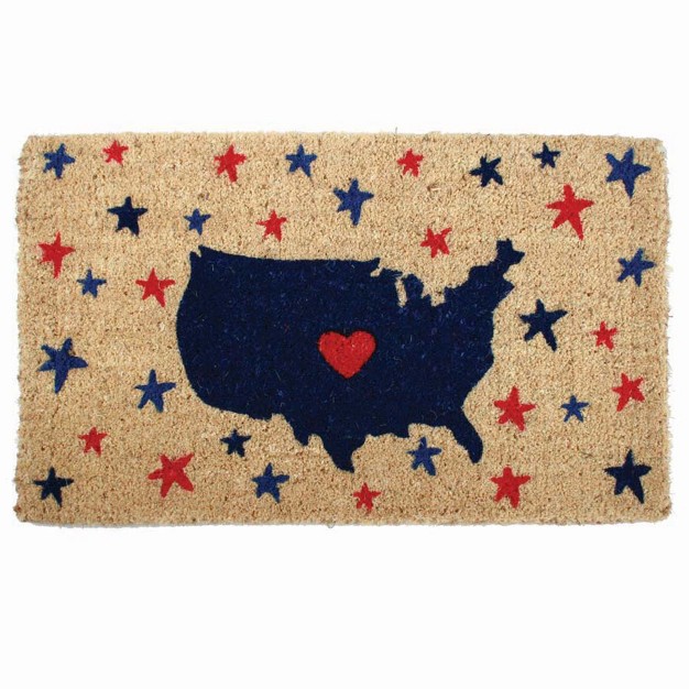 Red White Blue Usa Map With Stars Rectangle Indoor And Outdoor Coir Door Welcome Mat Beige Background