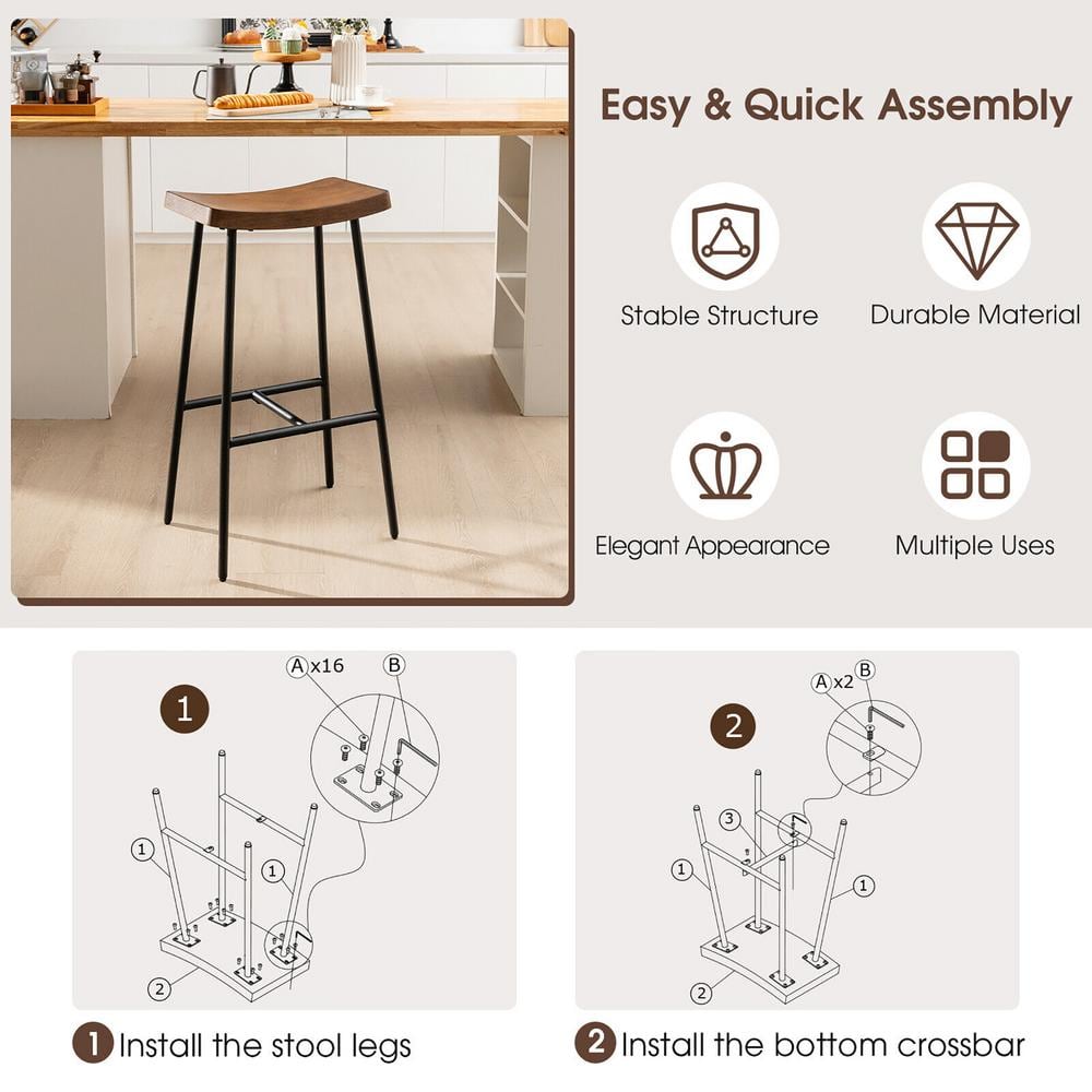 Gymax Industrial Saddle Stool Bar Height Bar Stool Dining Pub Chair w/Metal Frame GYM10757