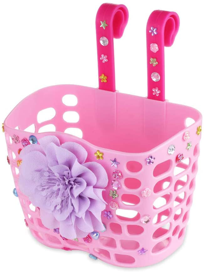 MyMiniFactory Kid's Bike Basket， Cute Flower + Bling DIY Crystal Stickers Bicycle Front Handlebar Basket for Kid Girls， Purple Flower