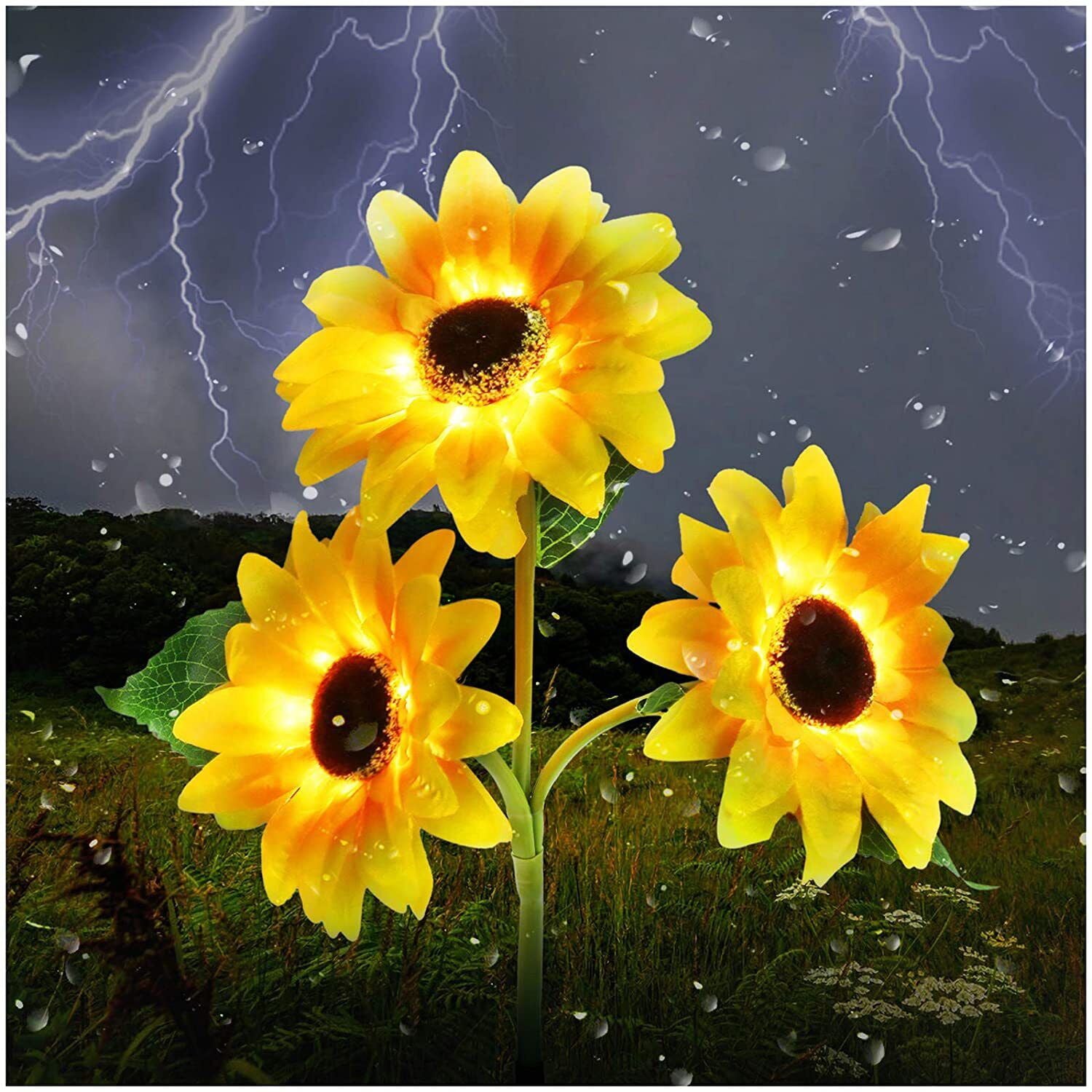 3 Outdoor Garden Sunflower Solar Lights Upgrade LED Yard Path Landscape Light