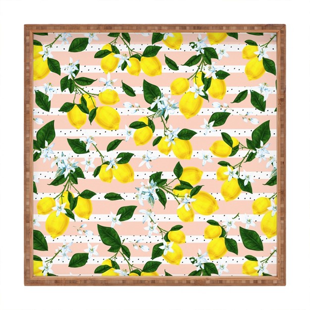 Marta Barragan Camarasa Pattern Of Flowery Lemons Square Bamboo Tray Deny Designs