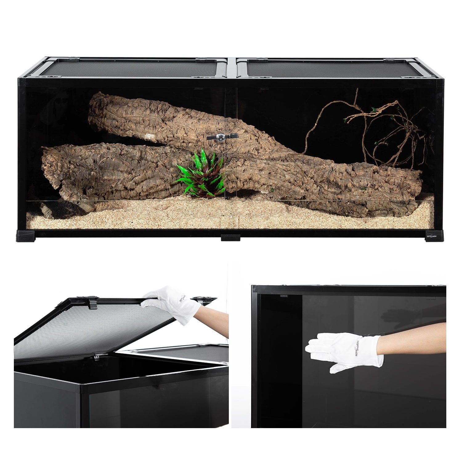 REPTI ZOO 64-Gallon Black Glass Reptile Terrarium