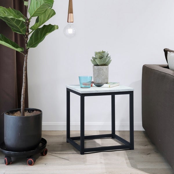 Faux Marble Square End Table/Side Table/Night Stand with Metal Frame Box