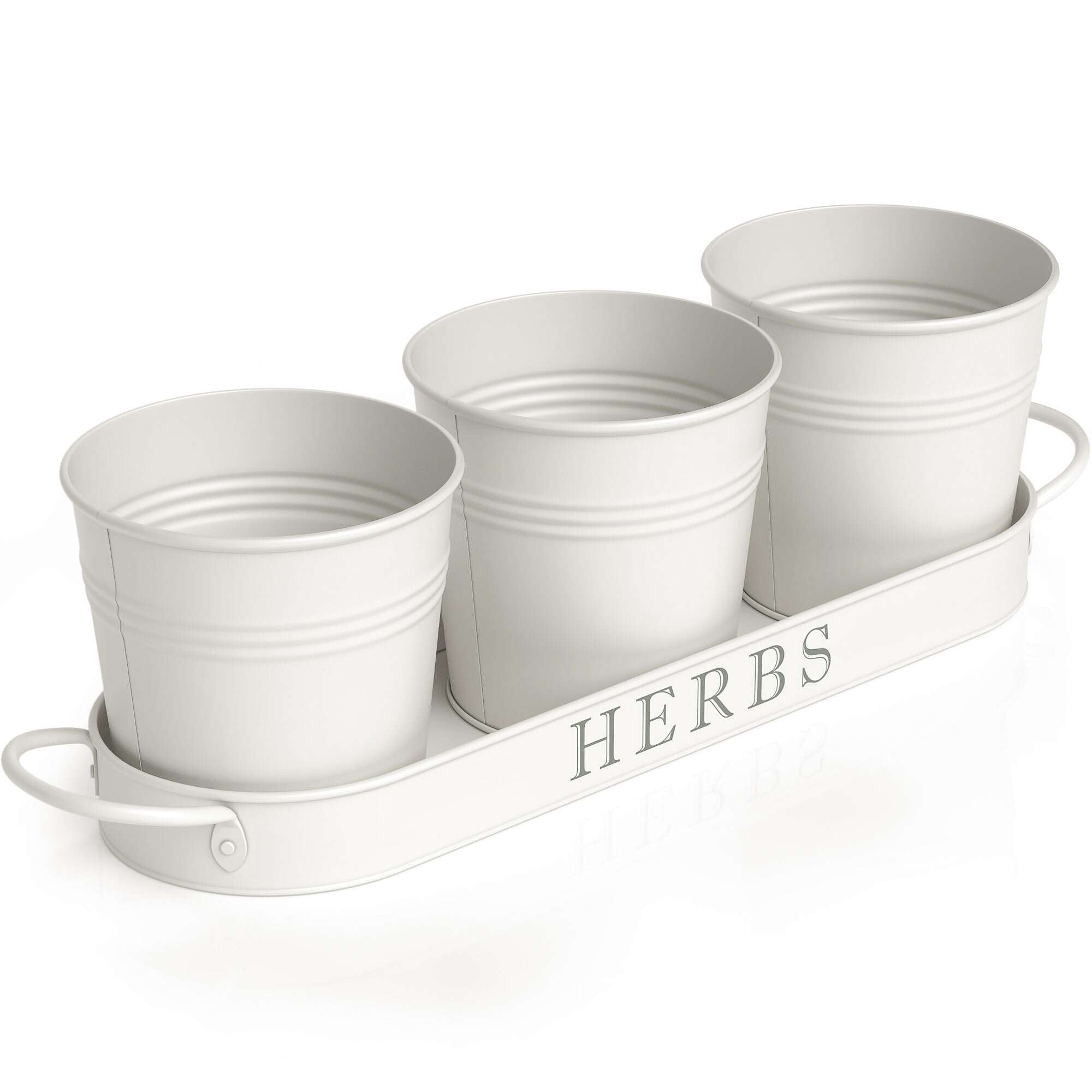 Barnyard Designs Farmhouse Herb Garden Planter Indoor Planter Set with Tray or Outdoor Apartment Window Planter Box, Windowsill Planter Box, Indoor Herb Planter Garden Pots Herb Pots, White, Set/3