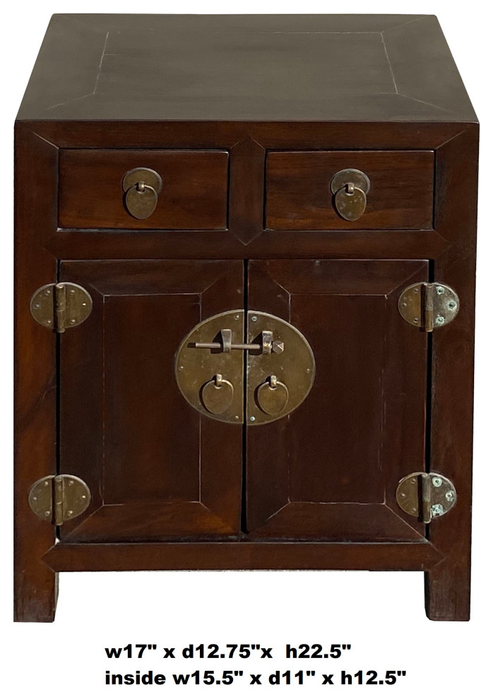 Chinese Brown Small Moon Face Metal Hardware End Table Nightstand Hcs7171   Asian   Side Tables And End Tables   by Golden Lotus Antiques  Houzz