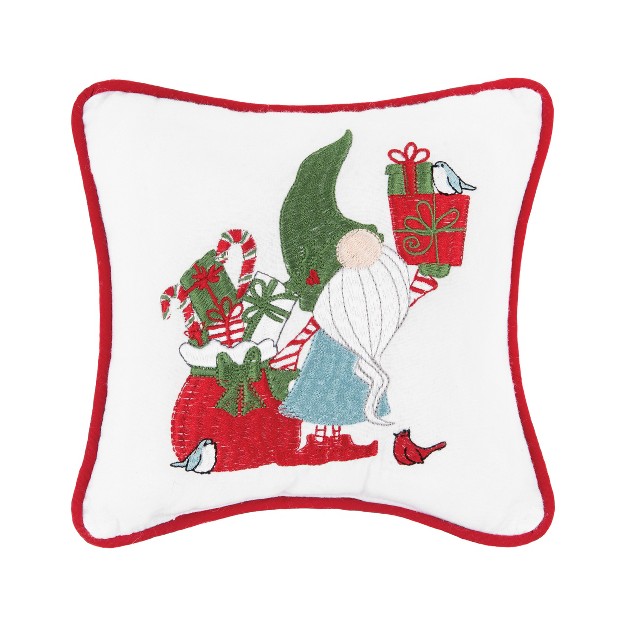 X 10 quot Gnome Presents Embroidered Throw Cotton Petite Accent Pillow