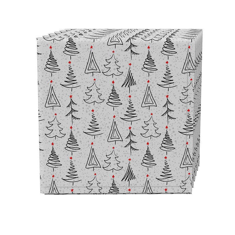 Napkin Set of 4， 100% Cotton， 20x20， Christmas Tree Doodles