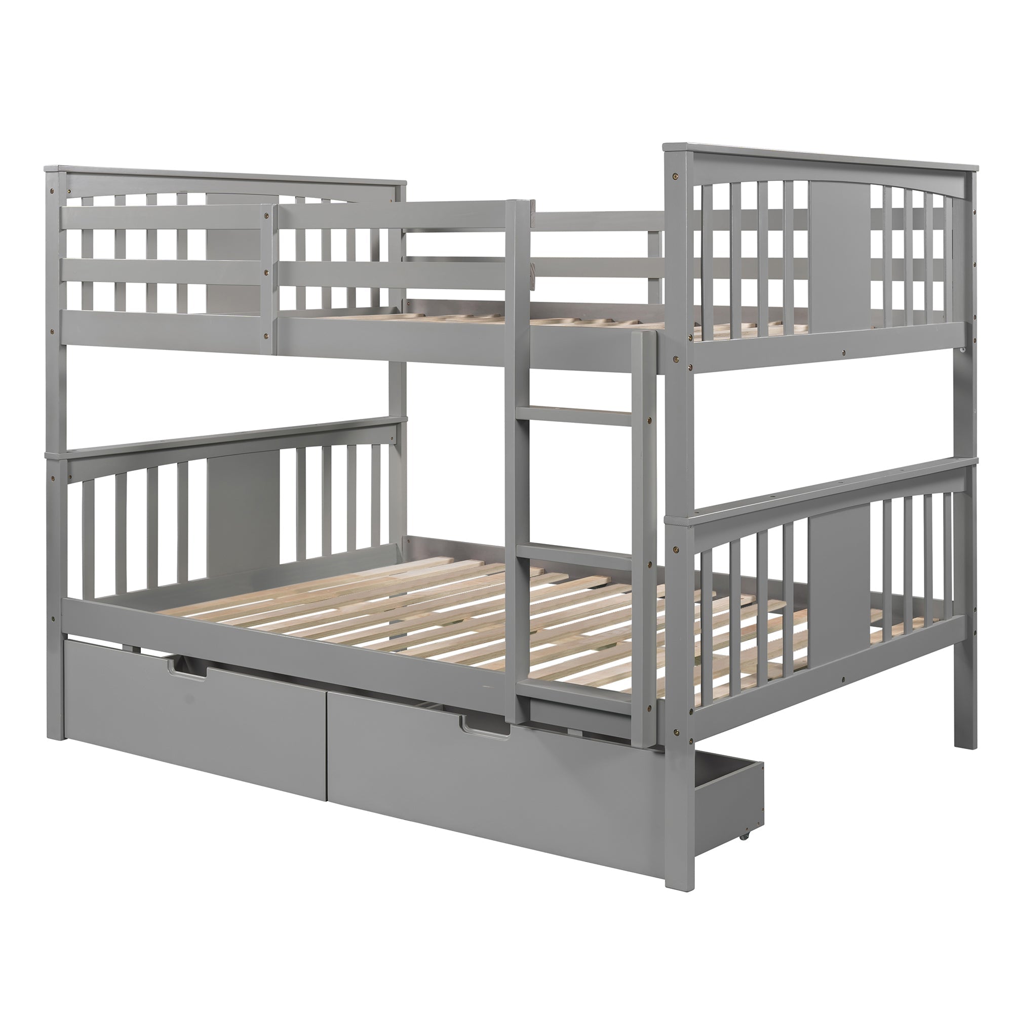 Churanty Full Over Full Bunk Bed with Drawers and Ladder, Solid Wood Bunk Bed with Storage for Bedroom, Guest Room Furniture,Gray