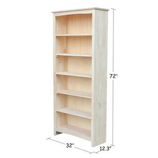 International Concepts 72 in. Unfinished Wood 6-shelf Standard Bookcase with Adjustable Shelves SH-3227A