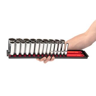 TEKTON 12 in. Drive 12-Point Socket Set with Rails (38 in.-1-516 in. 10 mm-32 mm) (78-Piece) SHD92216