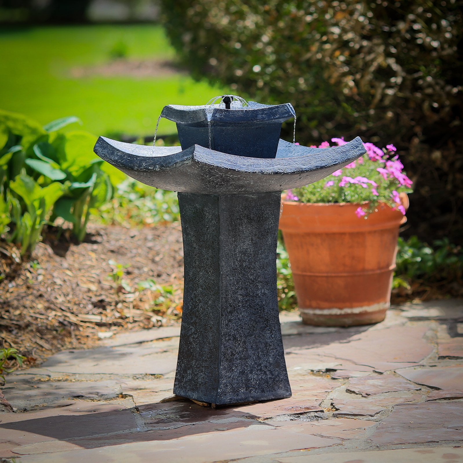 Smart Solar 34252RM1 Mahayana 2-Tier Solar-on-Demand Fountain- Iron