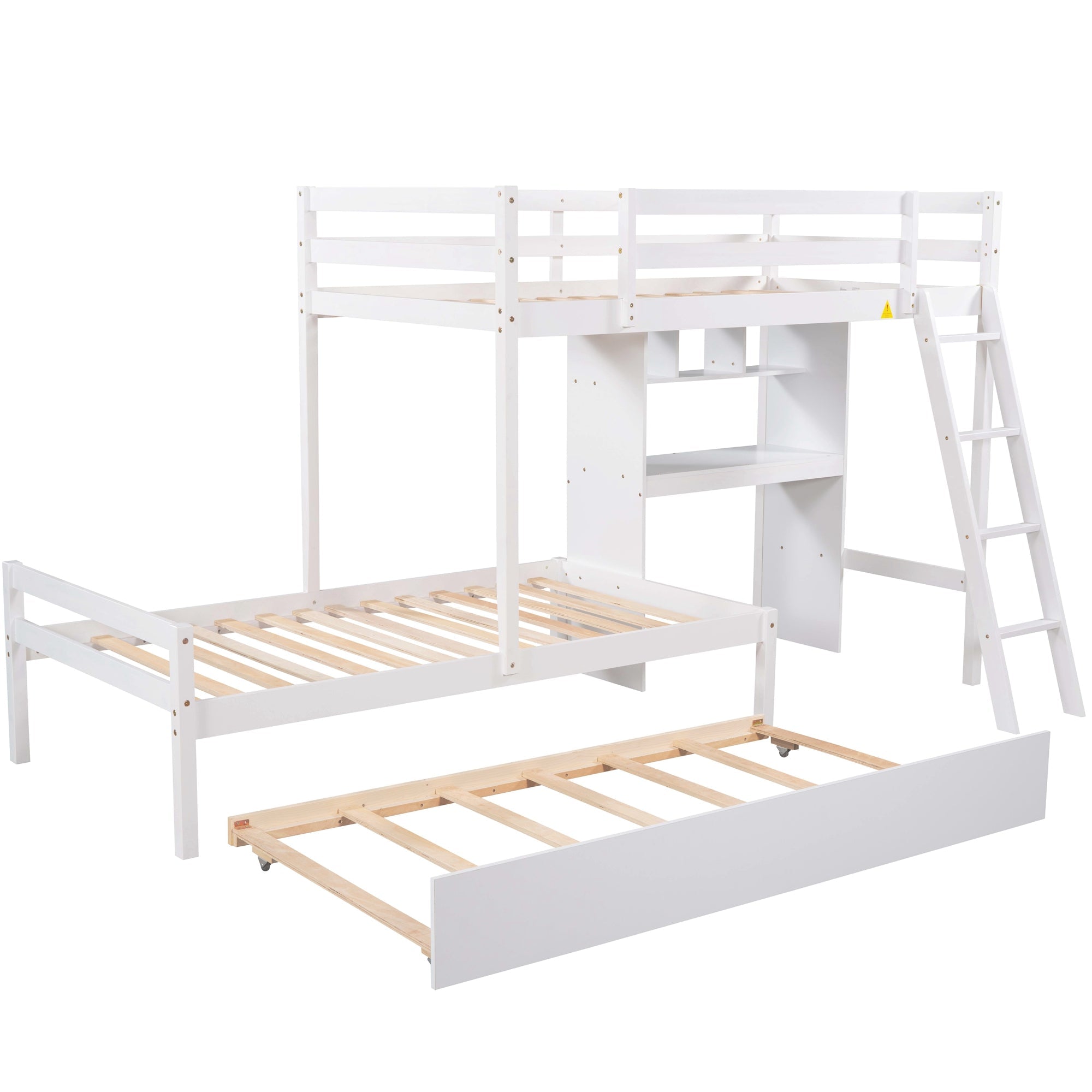 EUROCO Twin over Twin Bunk Bed with Desk and Trundle for Kids Bedroom, White