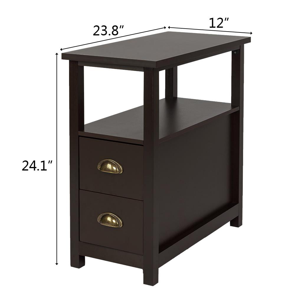 Zimtown Set of 2 Wood Coffee End Table Narrow Nightstand with 2 Drawers Storage Organizer Cabinet for Living Room Bedroom