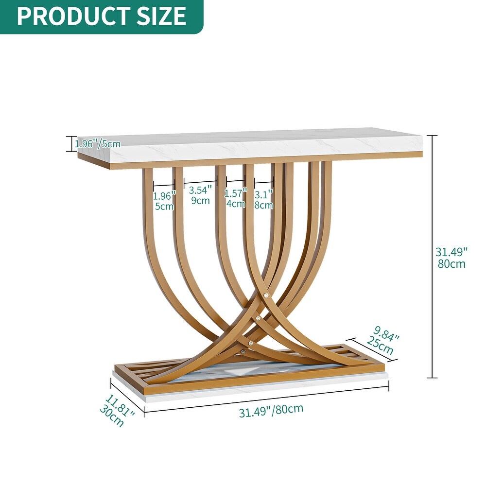 Modern Gold Console Sofa Table with Marbling Top for Entryway Hallway