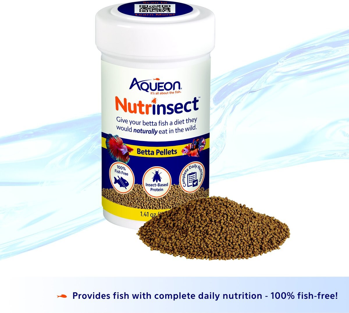 Aqueon Nutrinsect Fish Food Betta Pellets， 1.41-oz