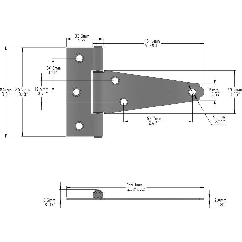 Everbilt 4 in. x 3-14 in. Zinc-Plated Heavy-Duty Tee Hinge 15407