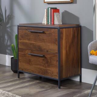 SAUDER Nova Loft Grand Walnut Decorative Lateral File Cabinet with 2-Drawers and Metal Frame 429434