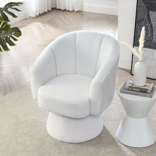 Modern Accent Swivel Chair in Teddy Fabric with Deep Channel Tufting - 29