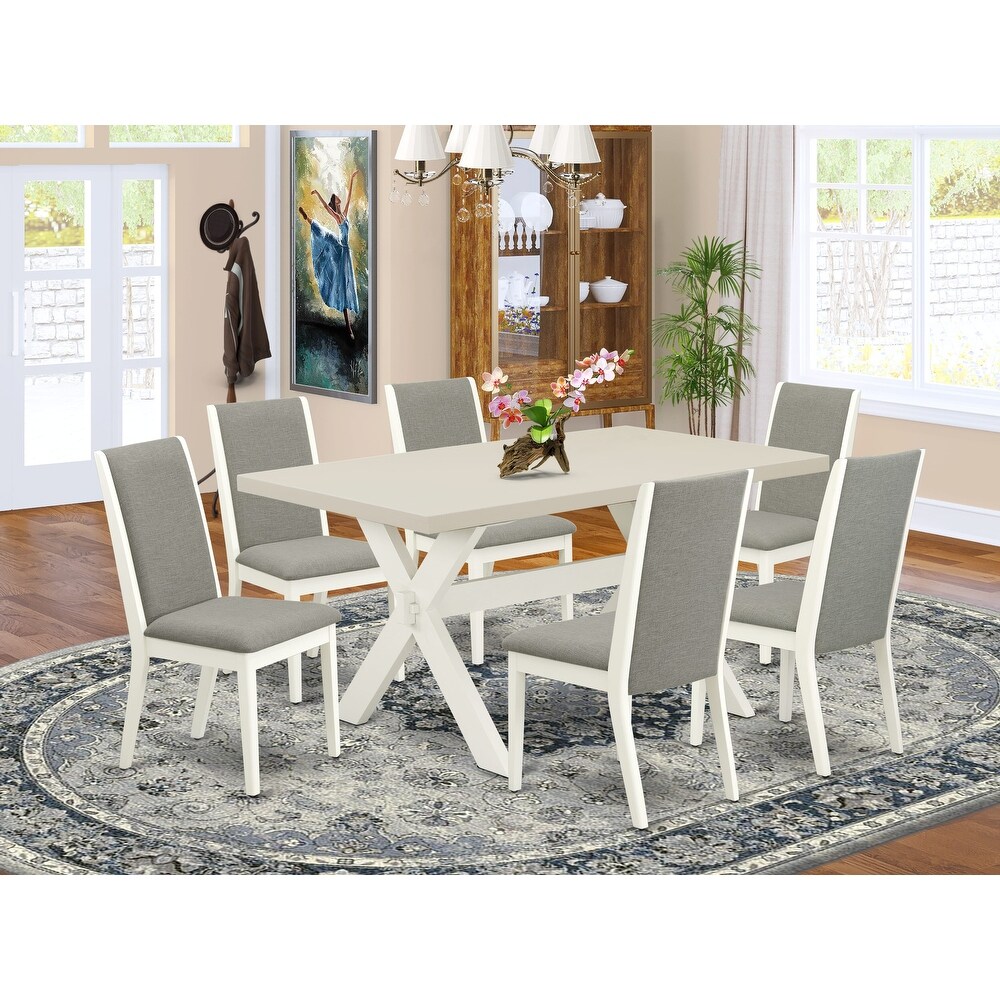 East West Furniture Dining Table Set  a Kitchen Table and Shitake Linen Fabric Parson Chairs  Off White(Pieces Options)