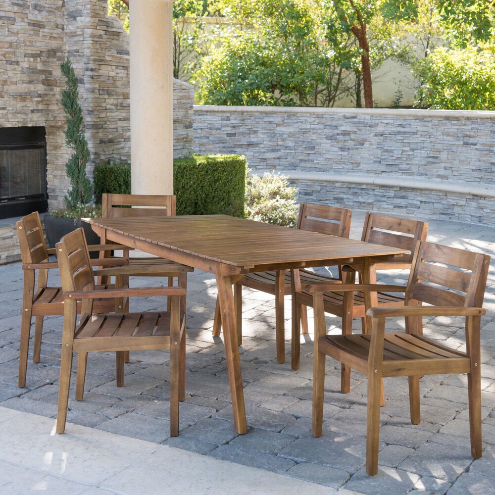 Taiga Outdoor 7 piece Rectangle Wood Dining Set by Christopher Knight Home