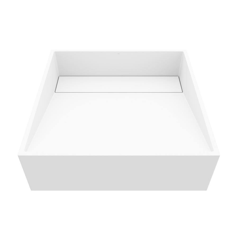 VIGO Starr Modern White Matte Stone 15 in. L x 15 in. W x 5 in. H Square Vessel Bathroom Sink VG04022